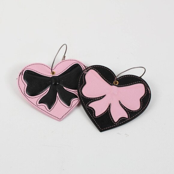 Black & Pink Heart & Ribbon Luggage Tags - Set of Two - NEW - Picture 1 of 4